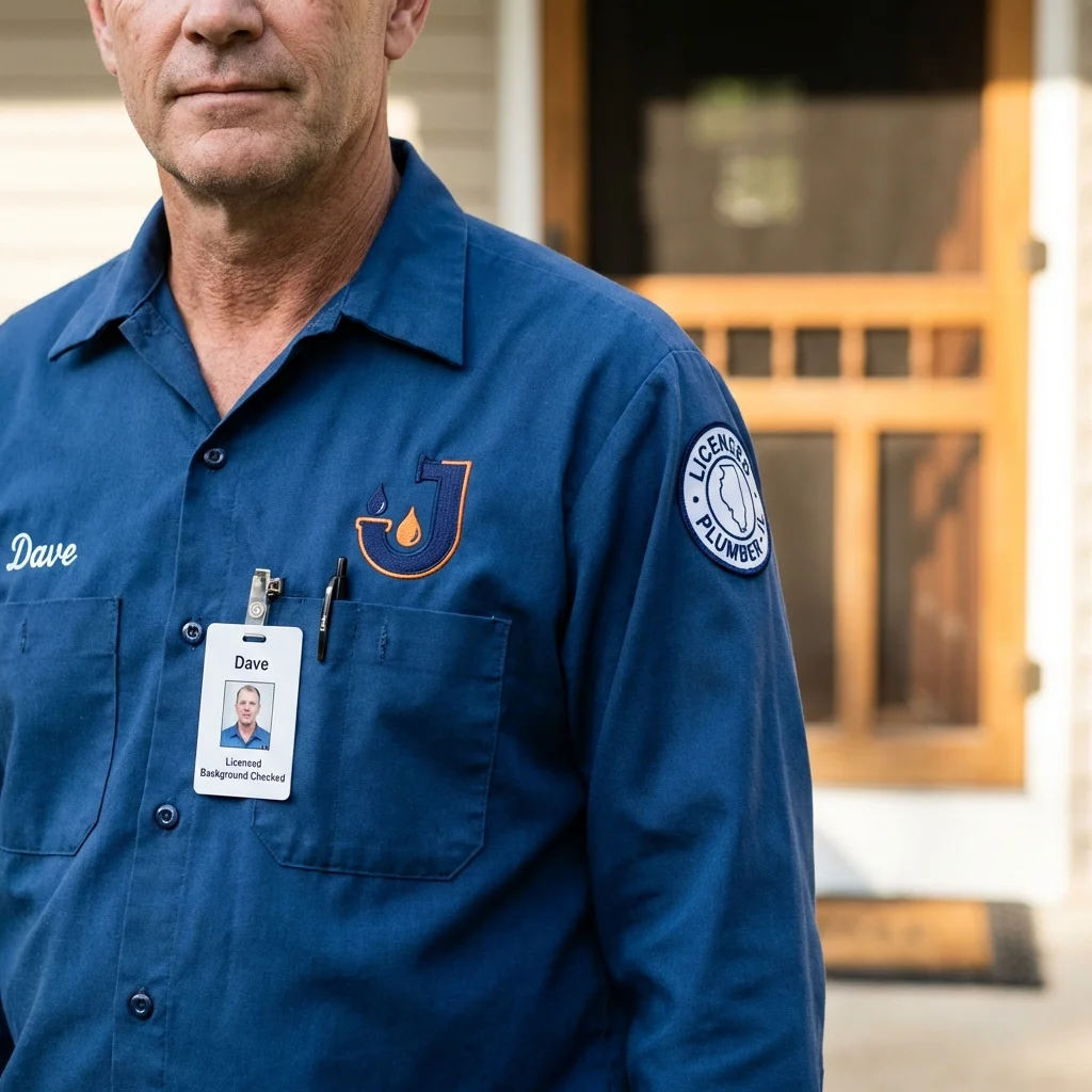 Licensed plumber showing ID badge in Garden City, MI