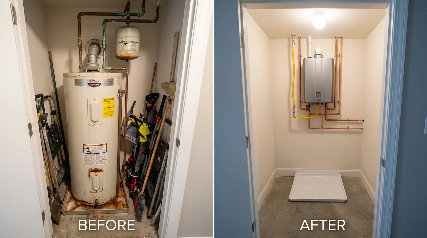 Tank water heater versus wall-mounted tankless unit comparison for Garden City, MI homeowners